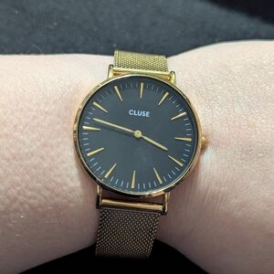 Cluse Gold Tone Mesh Band Black Dial 38mm Statement Watch